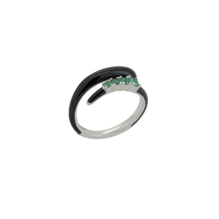 Δαχτυλίδι Με Μαύρο Σμάλτο Και Πράσινες Πέτρες Σε Ασήμι 925