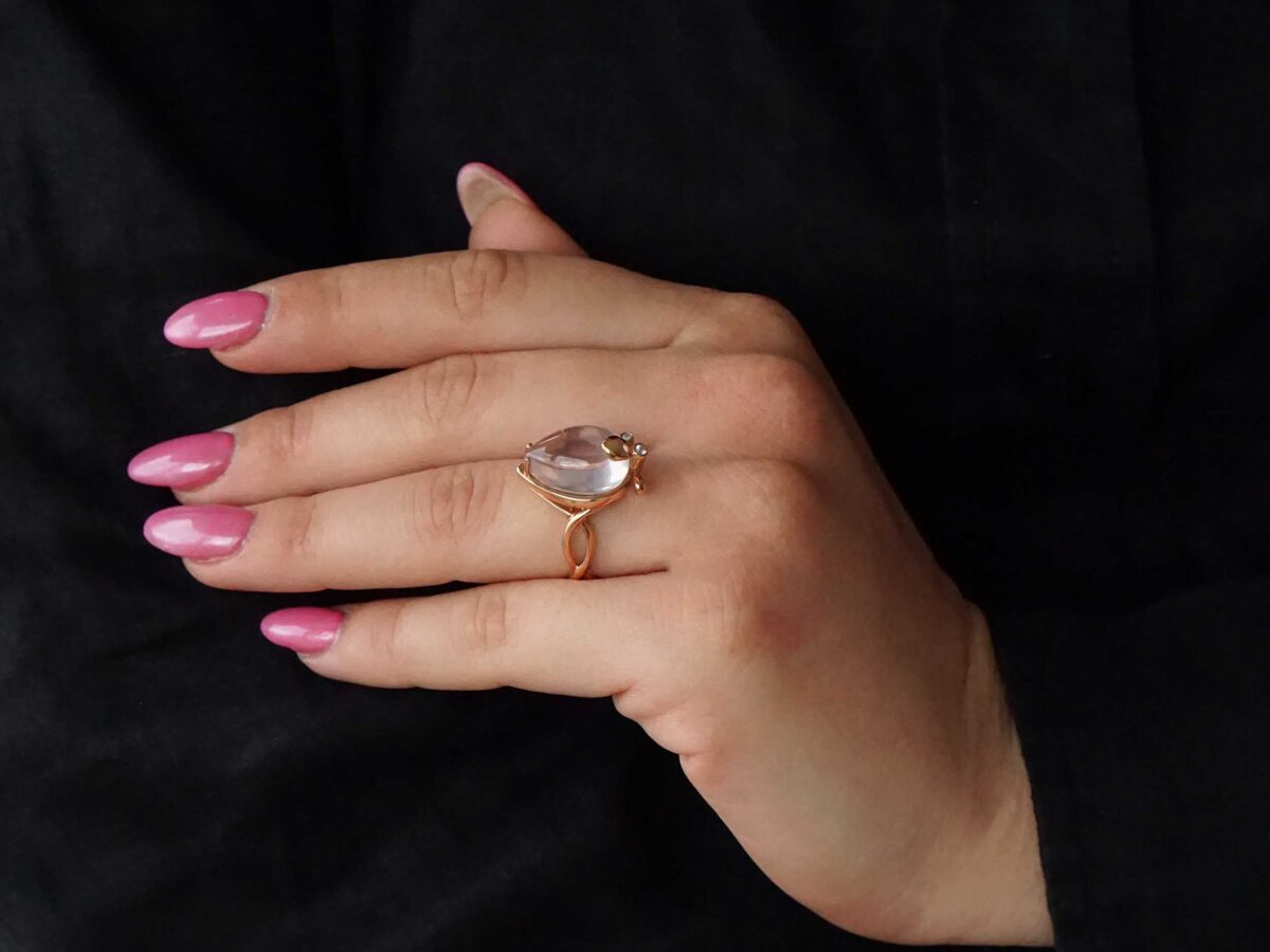 Δαχτυλίδι Με Rose Quartz Και Brilliant Σε Ροζ Χρυσό 18 Καράτια