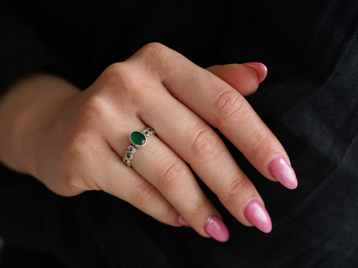Γυναικείο Ασημένιο Δαχτυλίδι Με Πράσινη Πέτρα 925