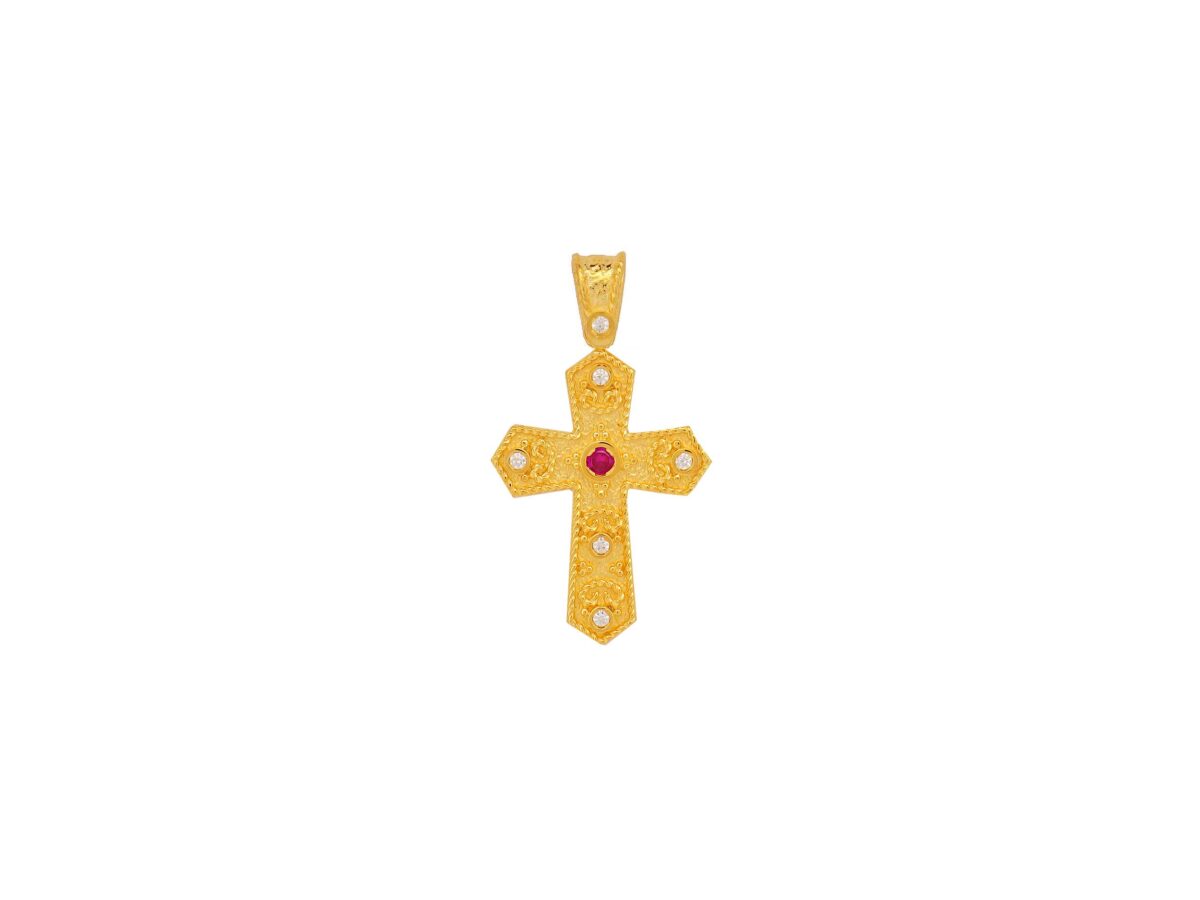 Σταυρός Βυζαντινός Με Ζιργκόν Πέτρες Σε Χρυσό 14Κ