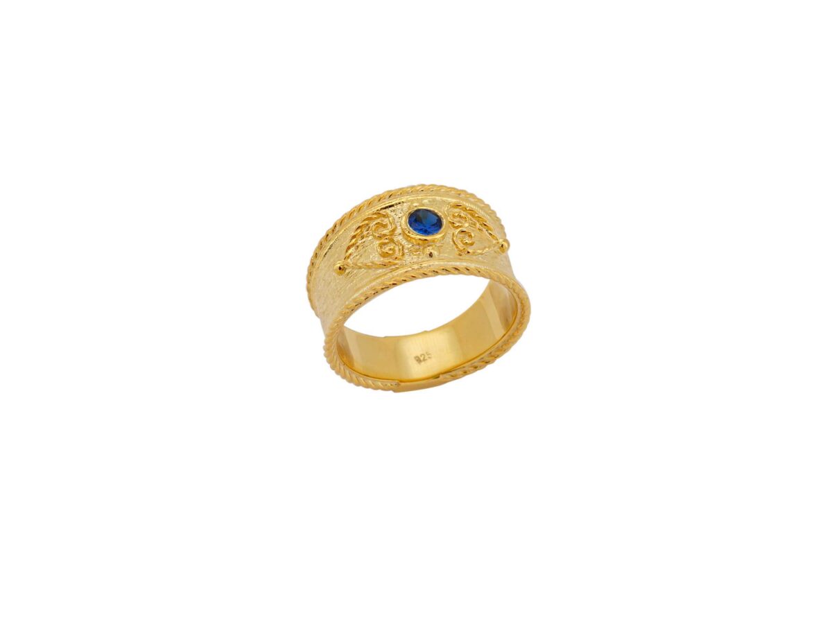 Βυζαντινό Δαχτυλίδι Χειροποίητο Από Επιχρυσωμένο Ασήμι 925