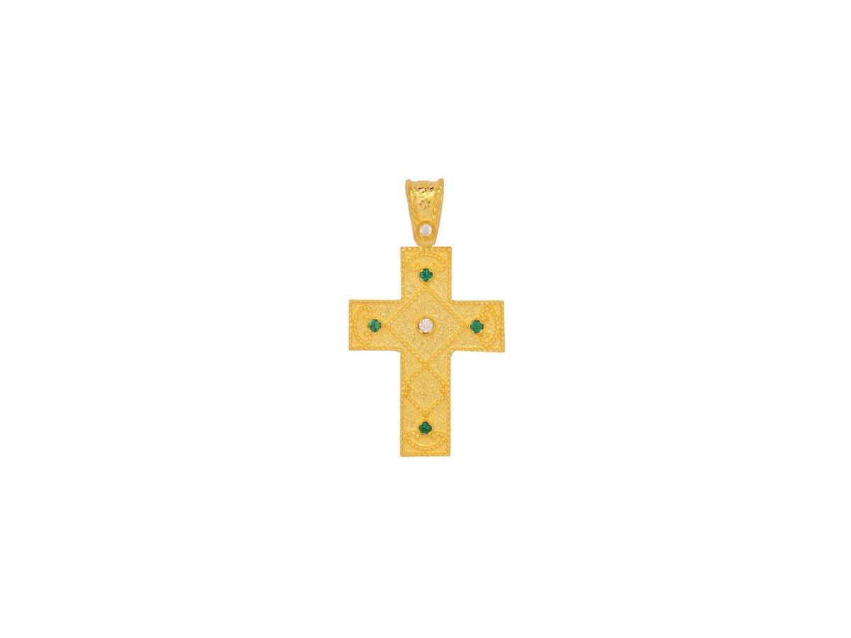 Βυζαντινός Σταυρός Με Πέτρες Ζιργκόν Σε Χρυσό 14Κ