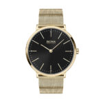 Boss Ρολόι Από Επιχρυσωμένο Ανοξείδωτο Ατσάλι Και Μαύρο Καντράν (κωδ: 1513735)