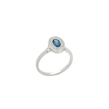 Δαχτυλίδι Με Μπλε Τοπάζι Και Διαμάντια Σε Λευκόχρυσο 14Κ