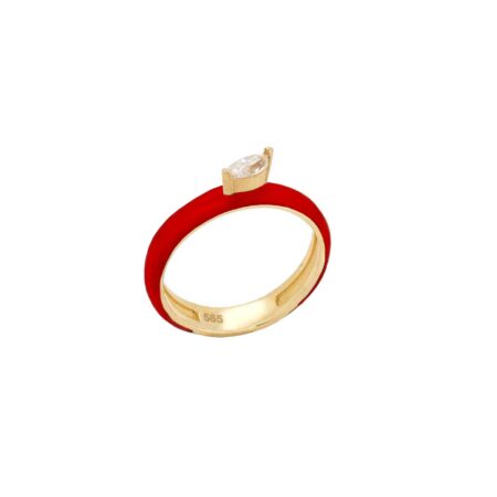 Δαχτυλίδι Με Κόκκινο Σμάλτο Και Ζιργκόν Πέτρα Σε Χρυσό 14Κ