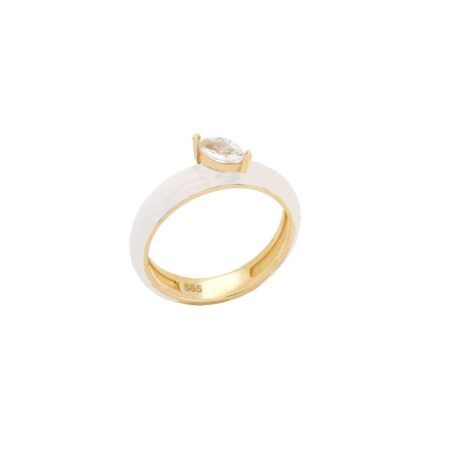 Δαχτυλίδι Με Λευκό Σμάλτο Και Ζιργκόν Πέτρα Σε Χρυσό 14Κ