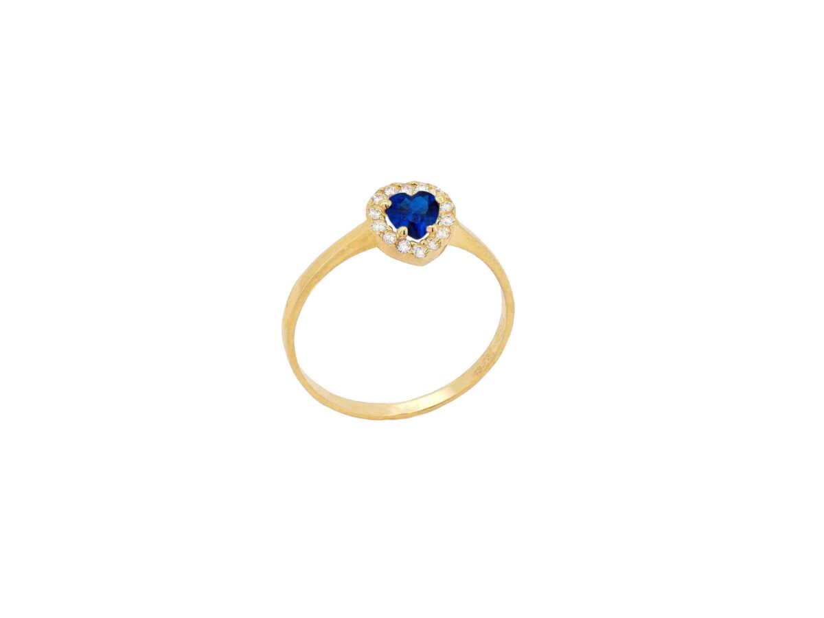 Δαχτυλίδι Καρδιά Χρυσό 14Κ Με Μπλε Πέτρα Ζιργκόν