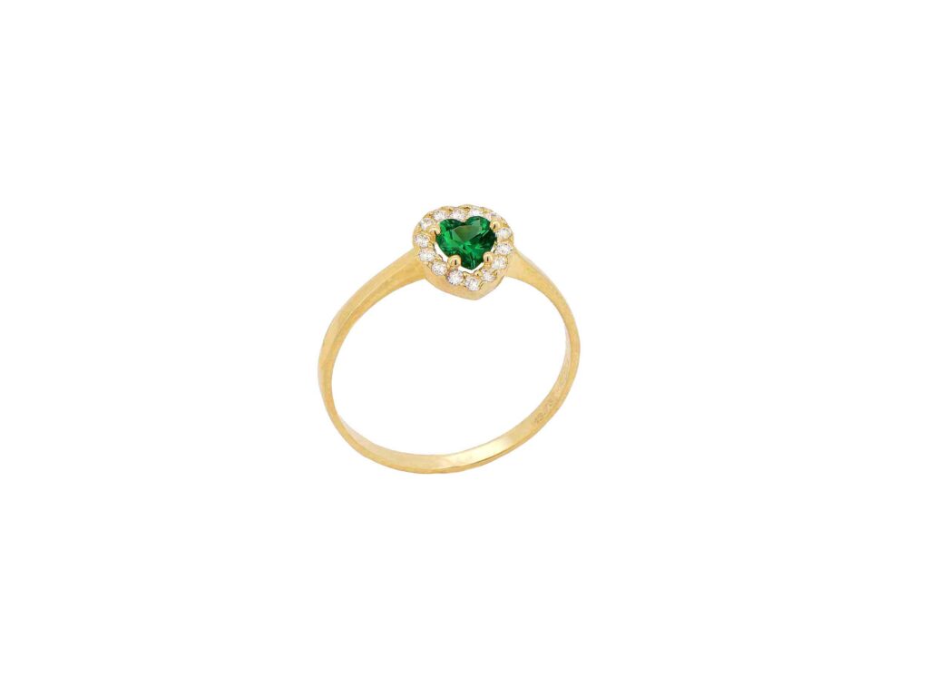 Δαχτυλίδι Καρδιά Χρυσό 14Κ Με Πράσινη Πέτρα Ζιργκόν