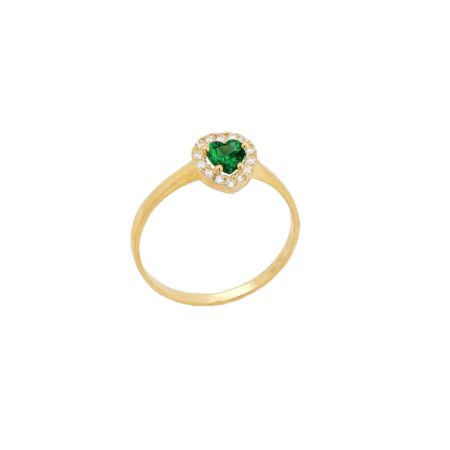 Δαχτυλίδι Καρδιά Χρυσό 14Κ Με Πράσινη Πέτρα Ζιργκόν
