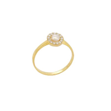 Δαχτυλίδι Ροζέτα Χρυσό 14Κ Με Μαργαριτάρι Και Πέτρες Ζιργκόν