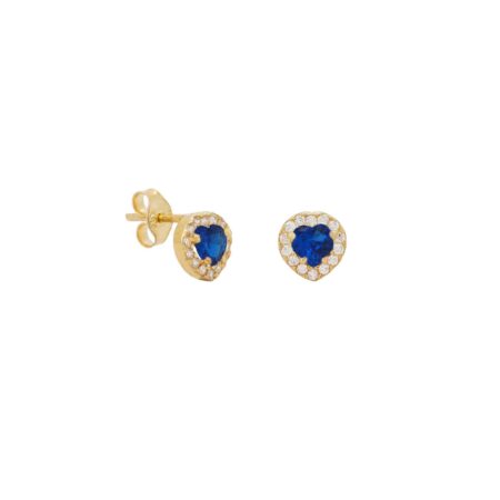 Σκουλαρίκια Καρδιά Χρυσά 14Κ Με Μπλε Πέτρα