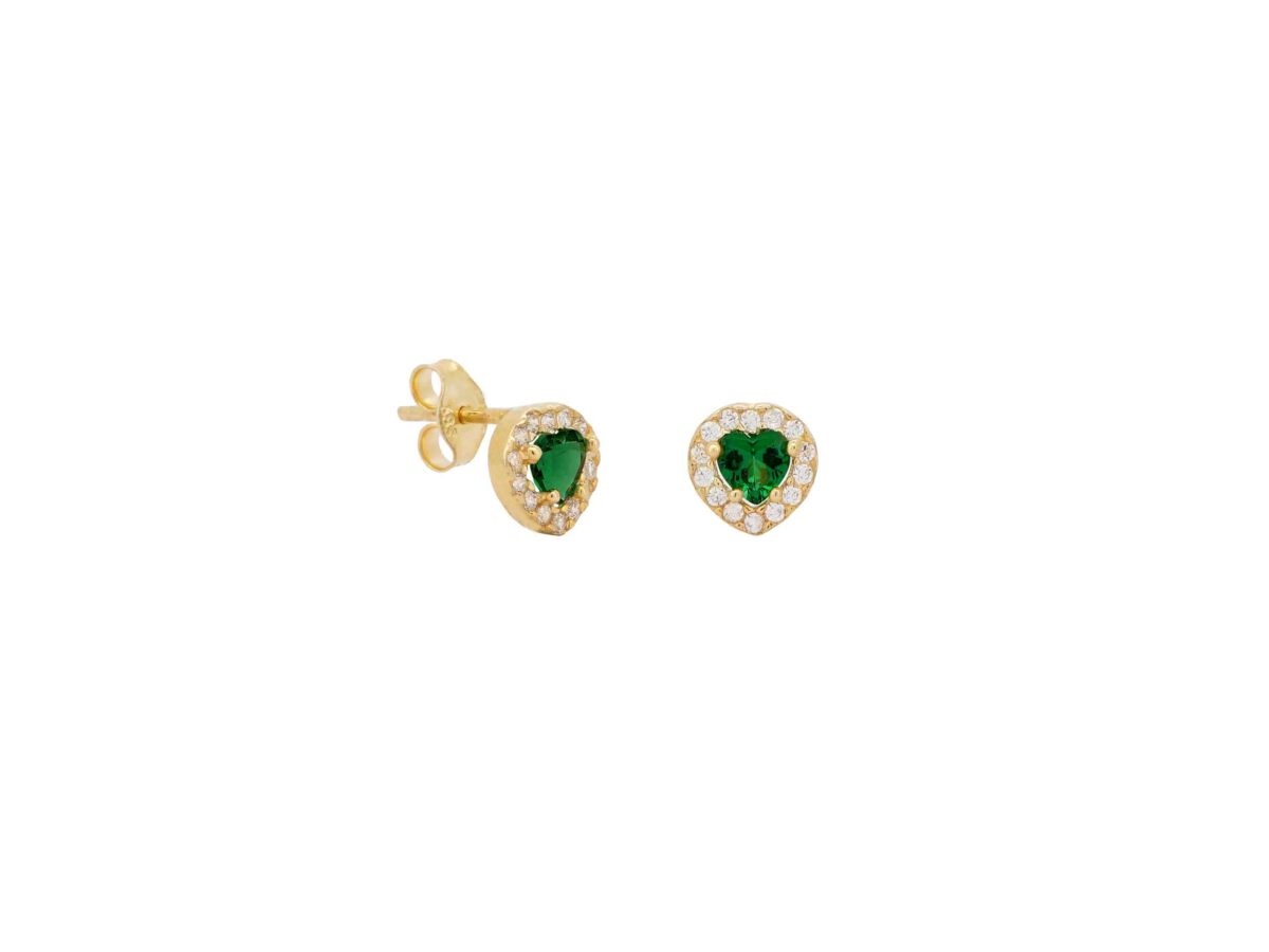Σκουλαρίκια Καρδιά Χρυσά 14Κ Με Πράσινη Πέτρα