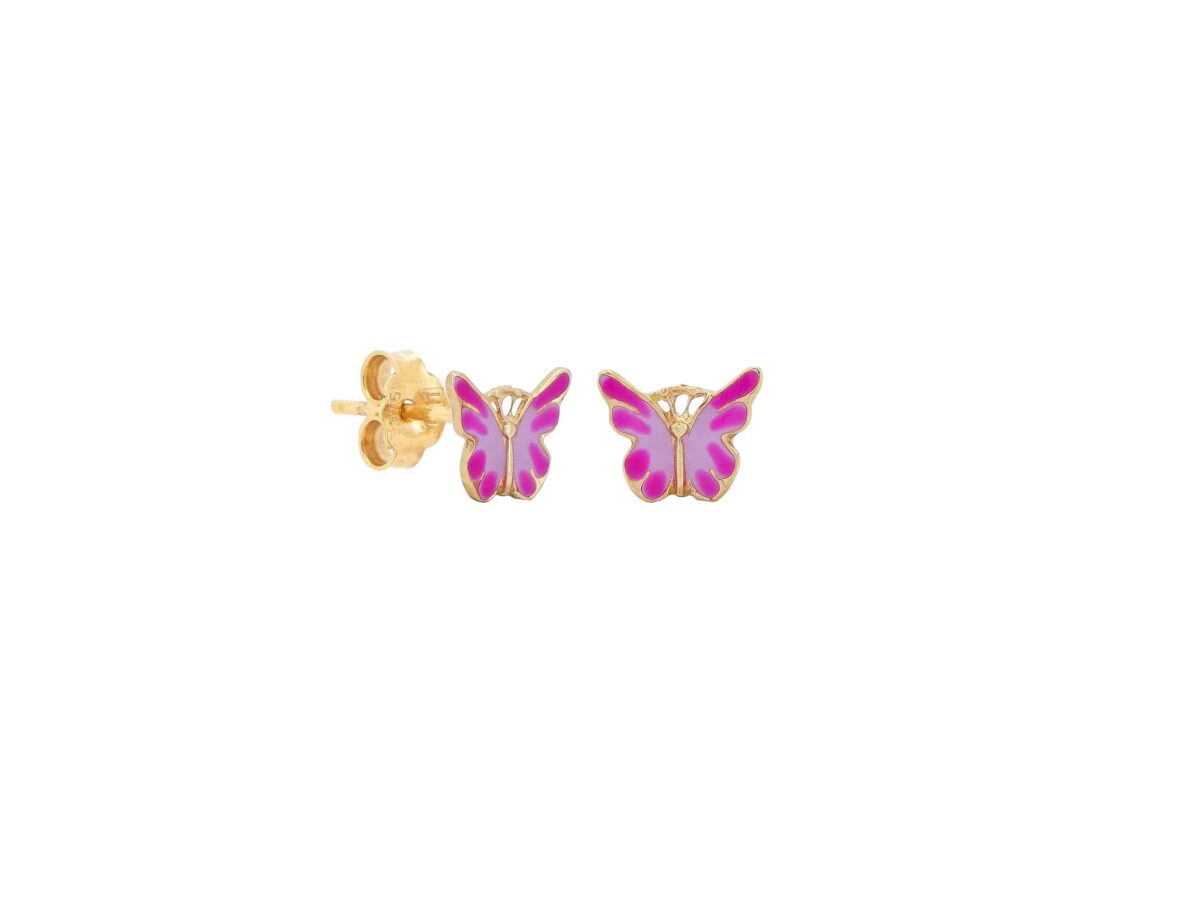 Χρυσά Σκουλαρίκια Παιδικά Πεταλούδες 14Κ Με Σμάλτο
