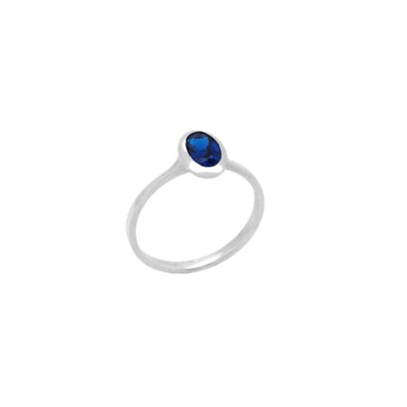 Δαχτυλίδι Μονόπετρο Με Μπλε Πέτρα Σε Λευκόχρυσο 14Κ