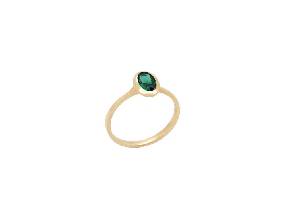 Δαχτυλίδι Μονόπετρο Με Πράσινη Πέτρα Σε Χρυσό 14Κ