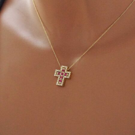 Ολόπετρος Γυναικείος Σταυρός Με Αλυσίδα Σε Χρυσό 14 Καράτια