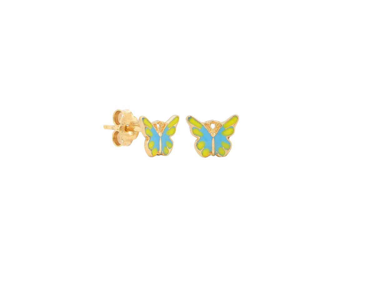 Παιδικά Χρυσά Σκουλαρίκια Πεταλούδες 14Κ Με Σμάλτο
