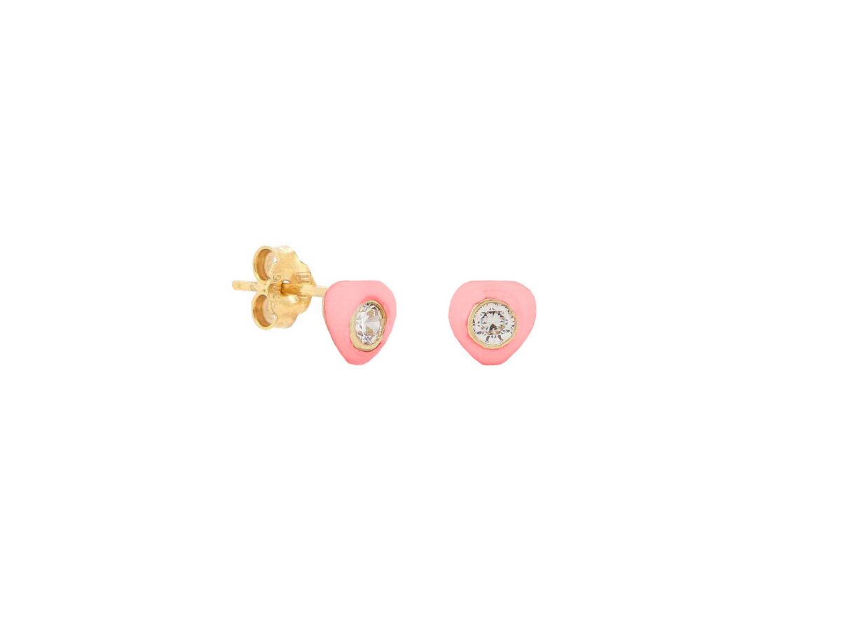 Σκουλαρίκια Παιδικά Καρδιές Με Ροζ Σμάλτο Σε Χρυσό 14Κ
