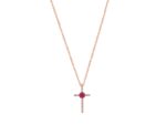 Σταυρός Γυναικείος Ροζ Χρυσός 14Κ Με Αλυσίδα Και Ζιργκόν Πέτρες