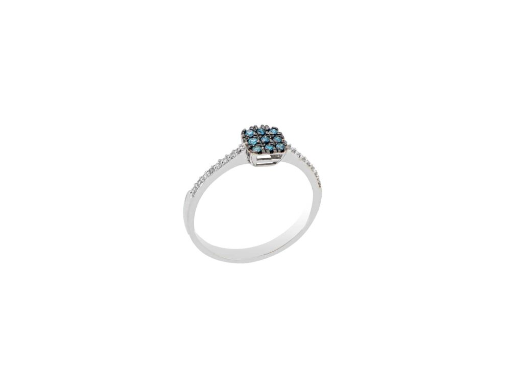 Δαχτυλίδι Με Μπλε Διαμάντια Σε Λευκόχρυσο 18Κ