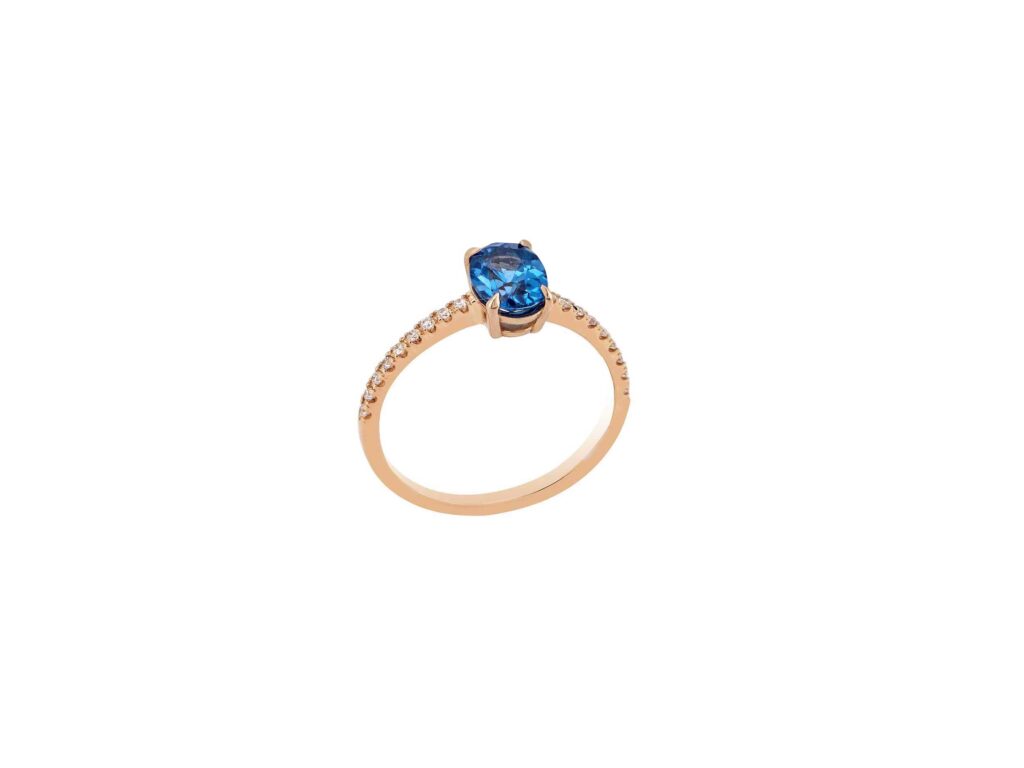 Δαχτυλίδι Με Μπλε Τοπάζι Και Μπριγιάν Σε Ροζ Χρυσό 18Κ