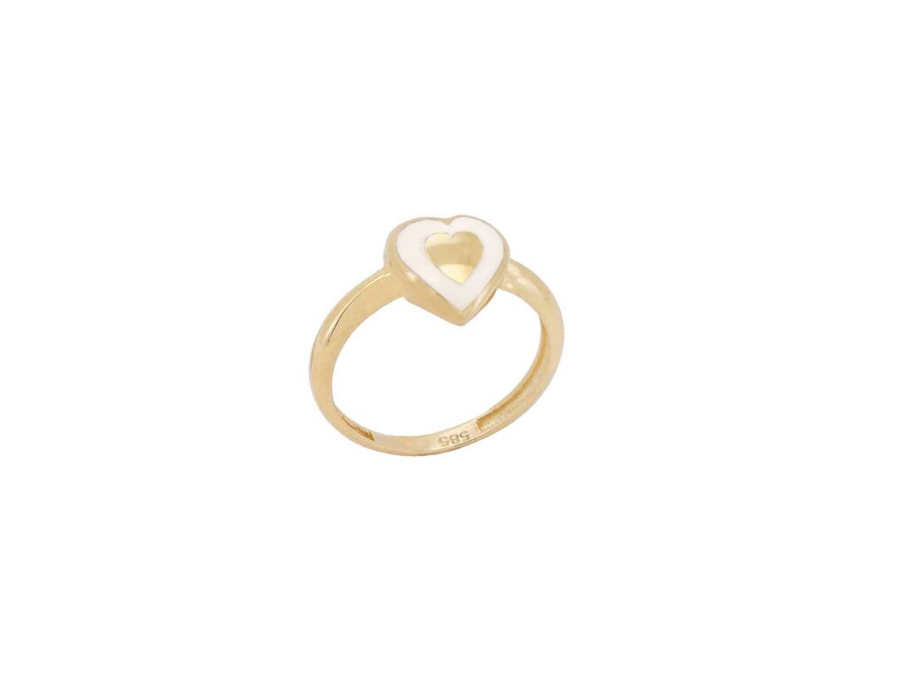 Δαχτυλίδι Χρυσό Καρδιά 14Κ Με Λευκό Σμάλτο