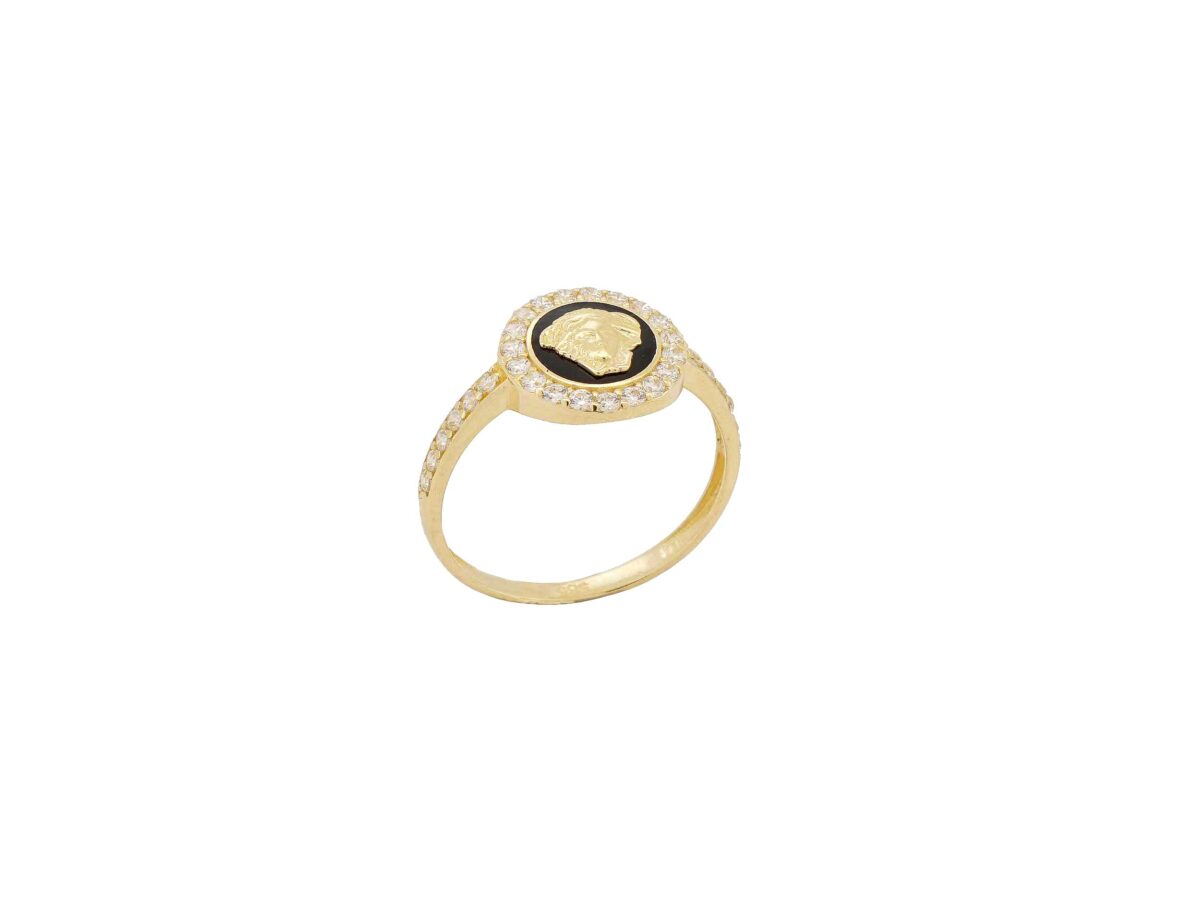 Δαχτυλίδι Με Μαύρο Σμάλτο Και Πέτρες Ζιργκόν Σε Χρυσό 14Κ