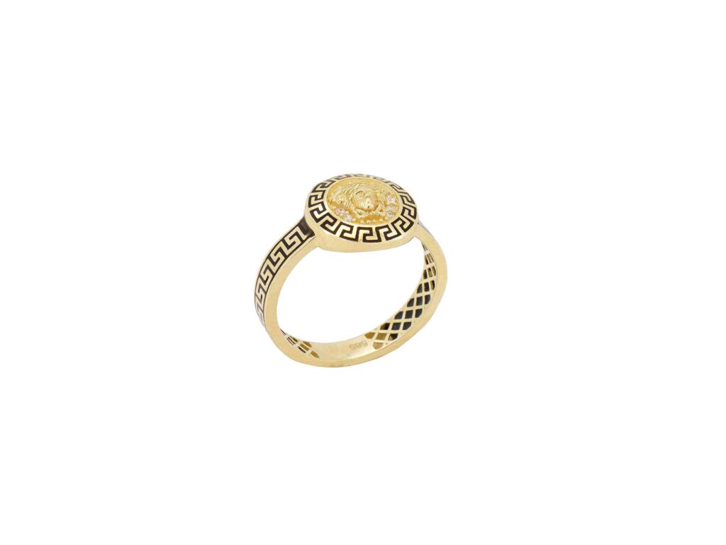 Δαχτυλίδι Με Μαύρο Σμάλτο Και Ζιργκόν Πέτρες Σε Χρυσό 14Κ
