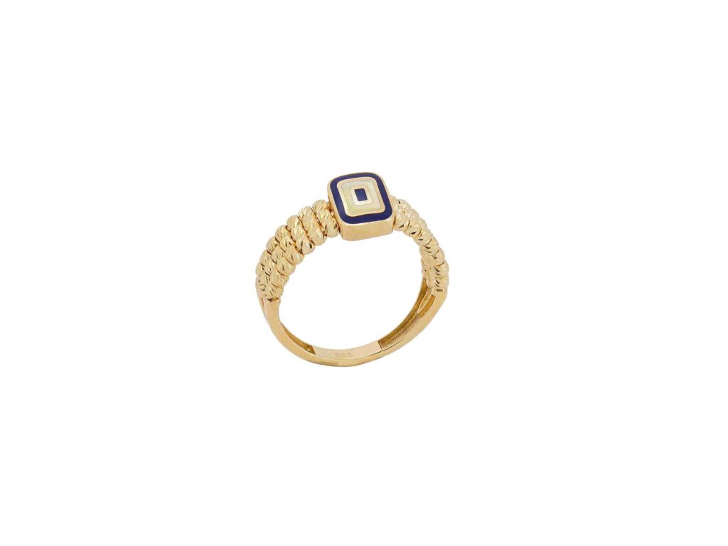 Δαχτυλίδι Με Μπίλιες Διαμανταρισμένες Και Σμάλτο Σε Χρυσό 14Κ