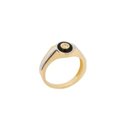 Δίχρωμο Δαχτυλίδι Ανδρικό Χρυσό 14Κ Με Ζιργκόν Πέτρες Και Σμάλτο