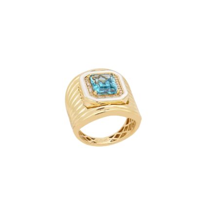 Δαχτυλίδι Χρυσό Με Γαλάζια Πέτρα Σε Ροζέτα 14Κ