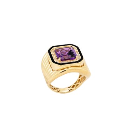 Δαχτυλίδι Χρυσό Με Μωβ Πέτρα Σε Ροζέτα 14Κ