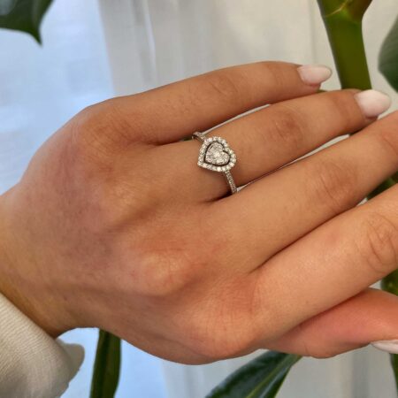 Δαχτυλίδι Λευκόχρυσο Καρδιά 18 Καρατίων Με Διαμάντια