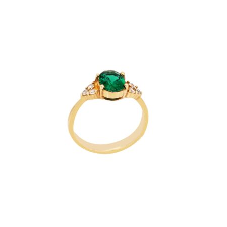 14Κ Χρυσό Δαχτυλίδι Με Πράσινη Πέτρα Ζιργκόν