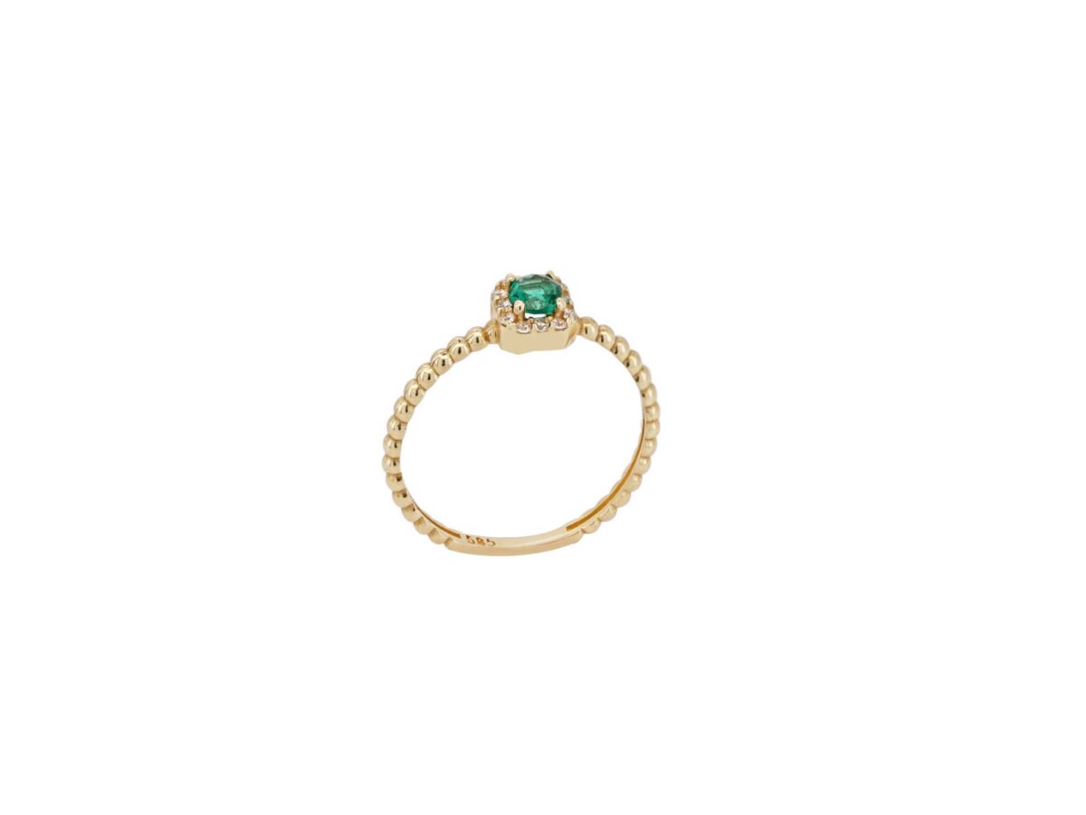 Χρυσό Δαχτυλίδι Με Πράσινη Πέτρα Ζιργκόν Σε Ροζέτα 14Κ