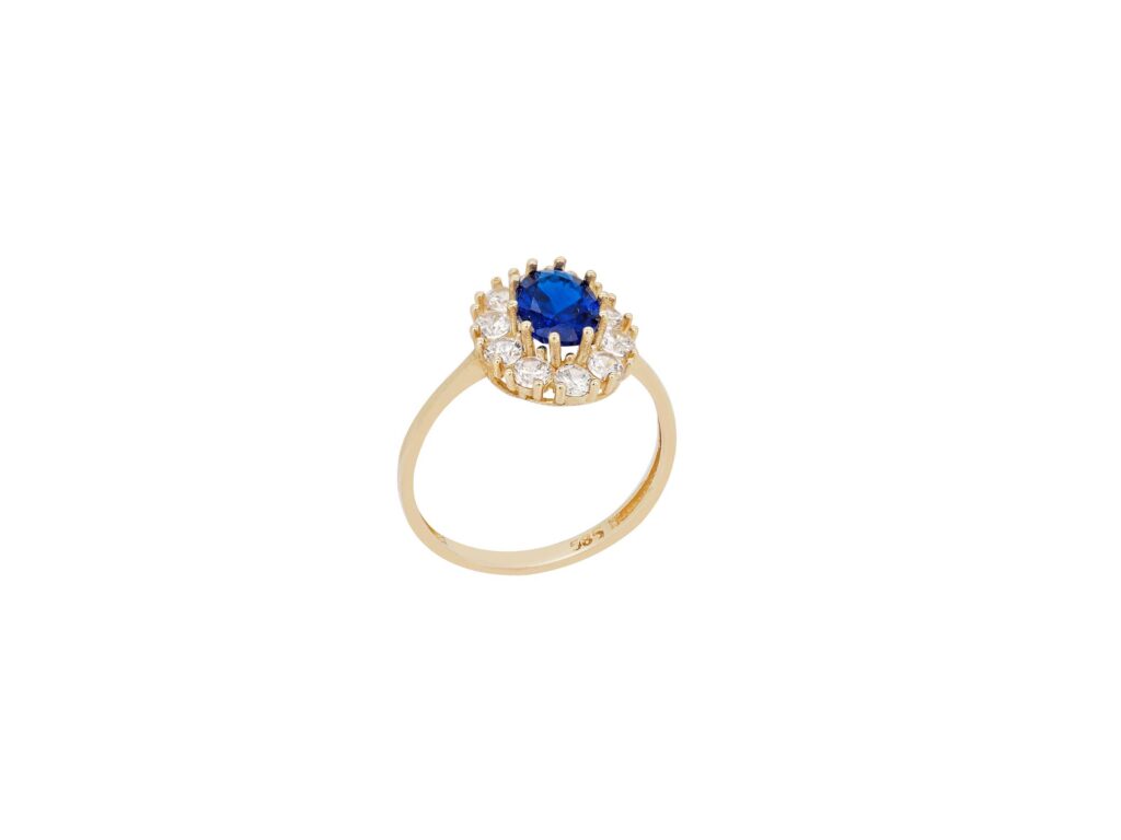 Χρυσό Δαχτυλίδι Ροζέτα 14Κ Με Μπλε Και Λευκές Πέτρες Ζιργκόν
