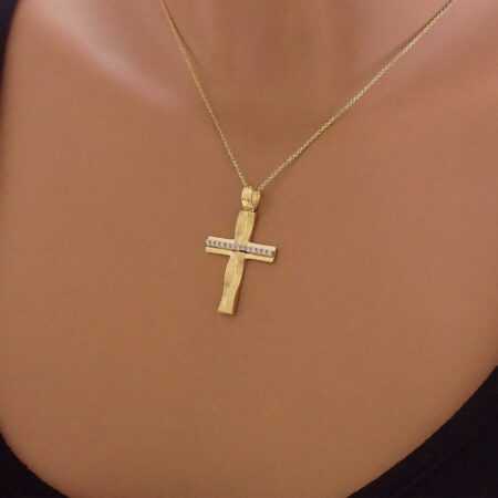 Χρυσός Γυναικείος Σταυρός 14 Καράτια Με Ζιργκόν Πέτρες