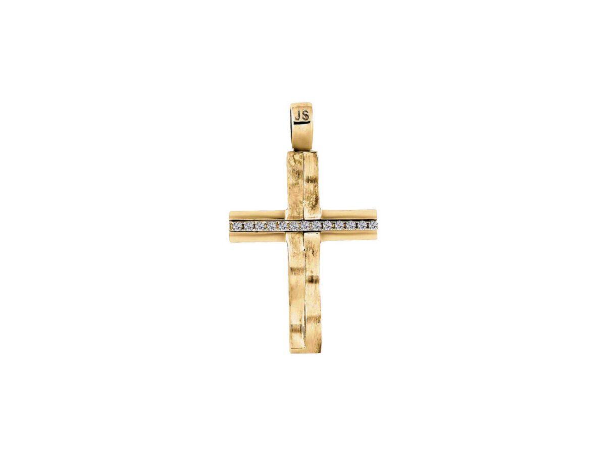 Χρυσός Γυναικείος Σταυρός 14Κ Με Ζιργκόν Πέτρες