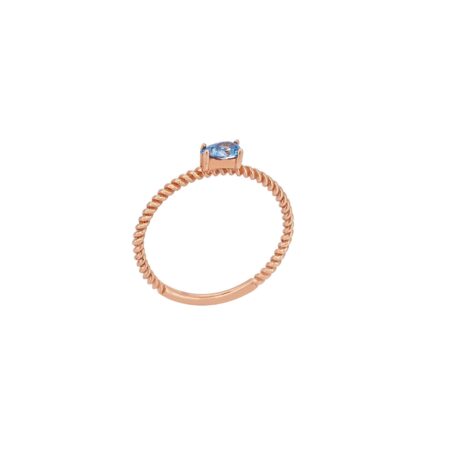 Δαχτυλίδι Με Γαλάζια Πέτρα Ζιργκόν Σε Ροζ Χρυσό 14Κ