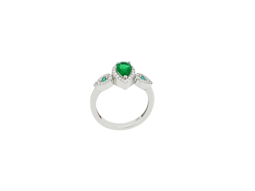 Δαχτυλίδι Λευκόχρυσο 14Κ Με Πράσινες Και Λευκές Πέτρες Ζιργκόν