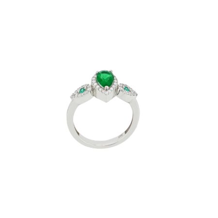 Δαχτυλίδι Λευκόχρυσο 14Κ Με Πράσινες Και Λευκές Πέτρες Ζιργκόν