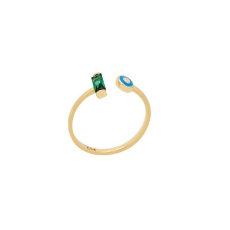 Δαχτυλίδι Με Πέτρα Πράσινη Και Σμάλτο Σε Χρυσό 14Κ