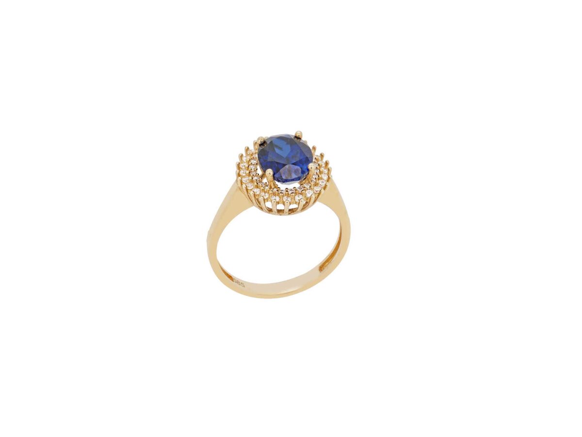 Δαχτυλίδι Ροζέτα Χρυσό 14Κ Με Μπλε Και Λευκές Πέτρες Ζιργκόν
