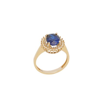 Δαχτυλίδι Ροζέτα Χρυσό 14Κ Με Μπλε Και Λευκές Πέτρες Ζιργκόν