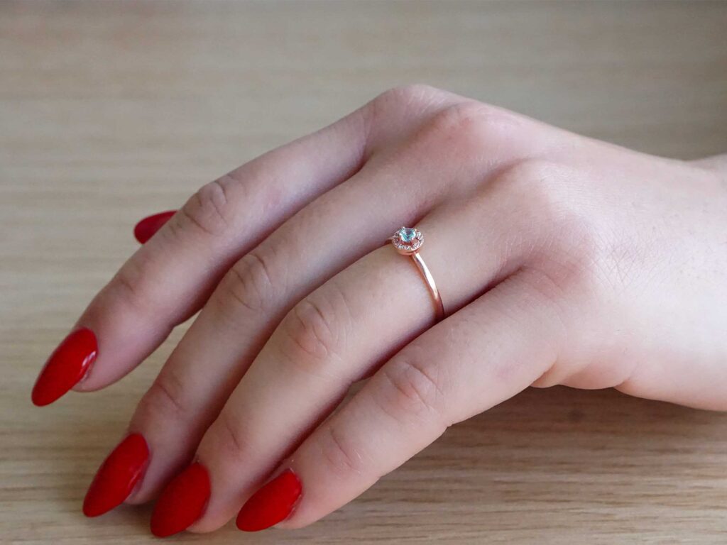 Δαχτυλίδι Ροζέτα Ροζ Χρυσό 14 Καράτια Με Γαλάζια Πέτρα Ζιργκόν