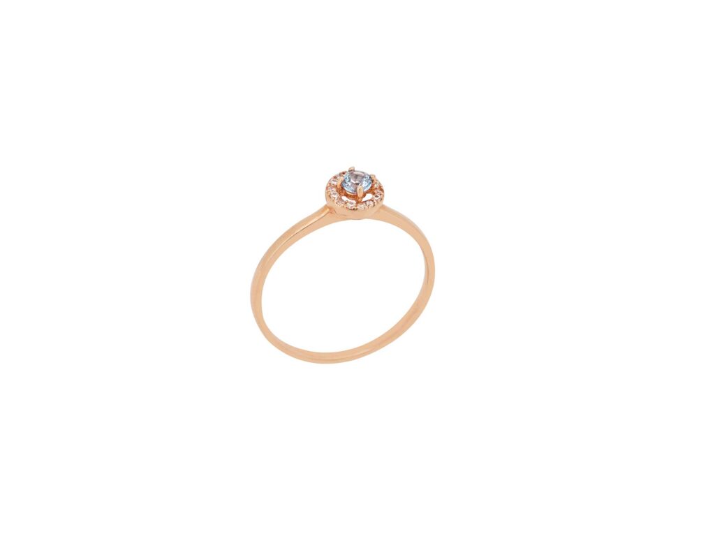 Δαχτυλίδι Ροζέτα Ροζ Χρυσό 14Κ Με Γαλάζια Πέτρα Ζιργκόν