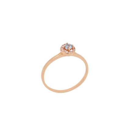 Δαχτυλίδι Ροζέτα Ροζ Χρυσό 14Κ Με Γαλάζια Πέτρα Ζιργκόν