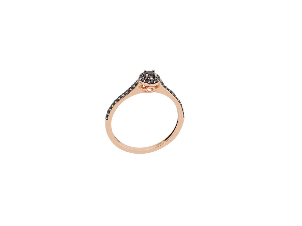 Δαχτυλίδι Ροζέτα Ροζ Χρυσό 14Κ Με Μαύρες Πέτρες Ζιργκόν