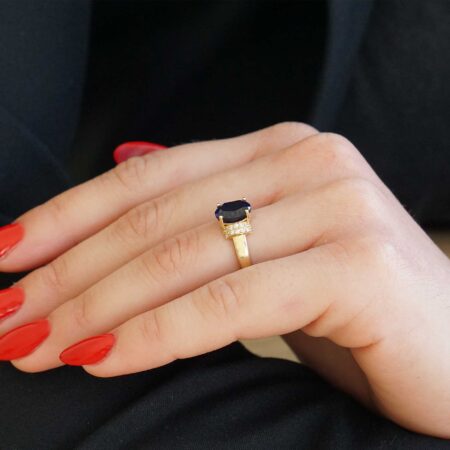 Γυναικείο Δαχτυλίδι Χρυσό 14Κ Με Μπλε Και Λευκές Ζιργκόν Πέτρες