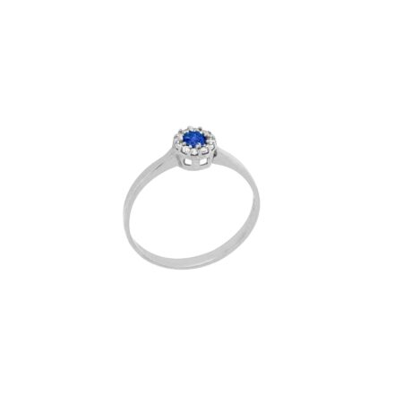 Λευκόχρυσο Δαχτυλίδι Με Μπλε Πέτρα Ζιργκόν Σε Ροζέτα 9Κ